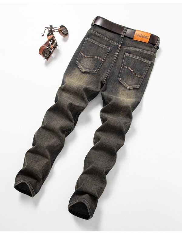 Men's Straight Stretch Slim Retro Running Volume Versatile Retro Men's Long Jeans - Image 8