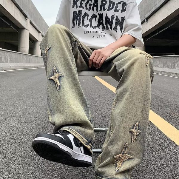 Zipper Loose Denim Trousers Men - Image 2
