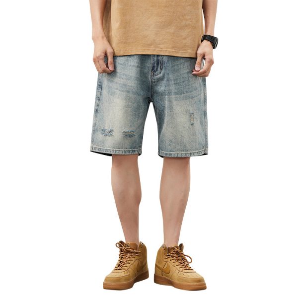 Men's Straight Ripped Denim Shorts - Image 5