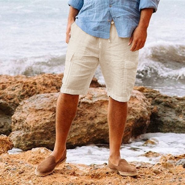 Men's Casual Vacation Beach Hawaiian Cotton Linen Multi-pocket Workwear Shorts - Image 8