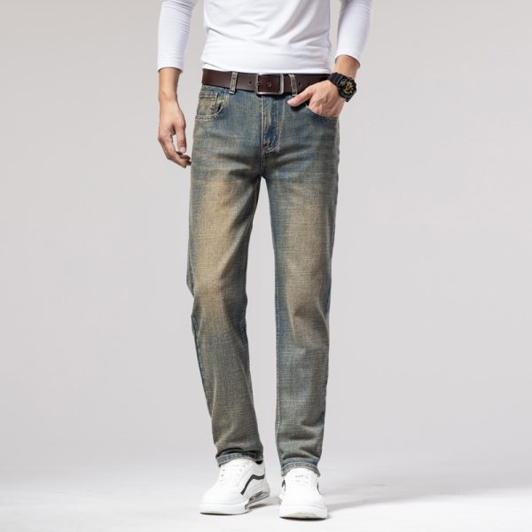 Men's Straight Stretch Slim Retro Running Volume Versatile Retro Men's Long Jeans - Image 6