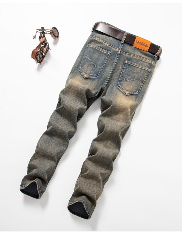 Men's Straight Stretch Slim Retro Running Volume Versatile Retro Men's Long Jeans - Image 10