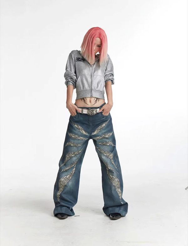 Original Digital 3D Full Printed Leopard Print Loose Jeans - Image 3