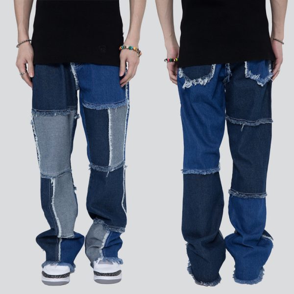 Men's Hip Hop Shredded Patch Flared Casual Jeans - Image 3