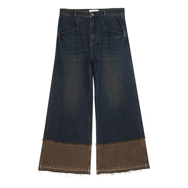 Brown Blue Nano Water Foot Washing Mouth Reverse Stitching Raw Hem Jeans - Image 7