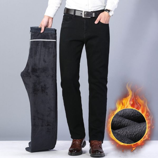 Winter Black Jeans Men's Fleece-lined Thickened - Image 2