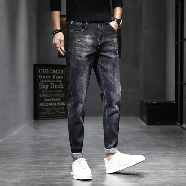 Men's Thin Slim Fit Small Feet Casual Black Long Pants - Image 3