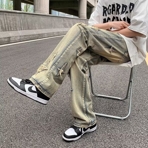Zipper Loose Denim Trousers Men - Image 3