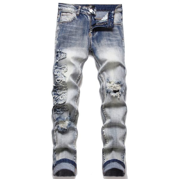 Men's Hole Patch Blue Small Feet Jeans - Image 6