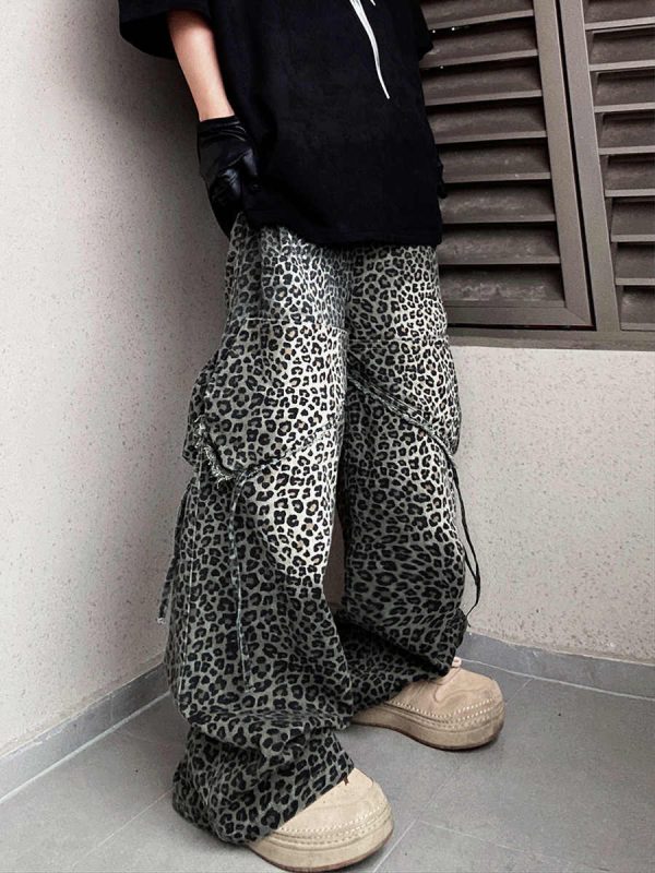 Loose Straight Slightly Flared Workwear Casual Wide-leg Mopping Leopard Jeans - Image 4