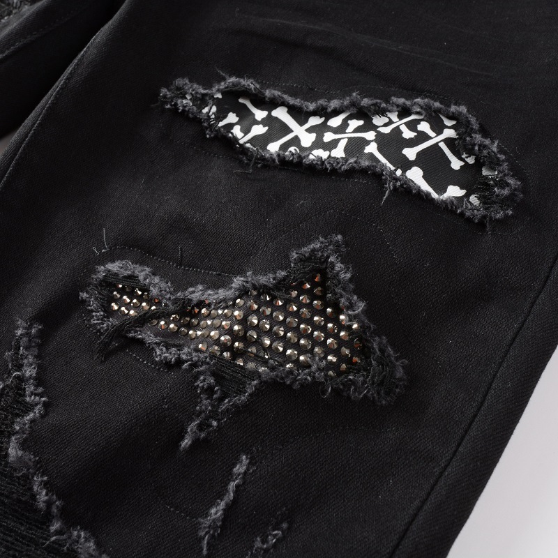 Vintage Jeans Pleated Color Matching Ripped Youth - Image 4