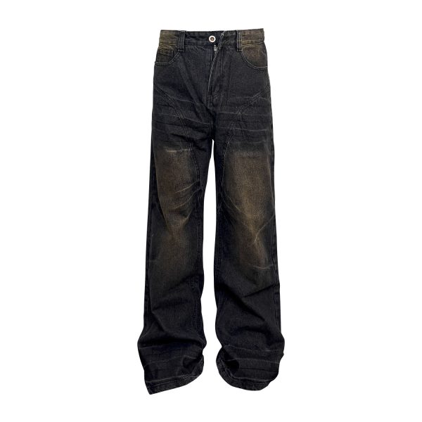Niche Retro Washed Straight Deconstructed Jeans - Image 7