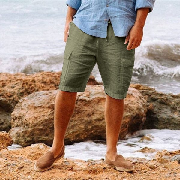 Men's Casual Vacation Beach Hawaiian Cotton Linen Multi-pocket Workwear Shorts - Image 7