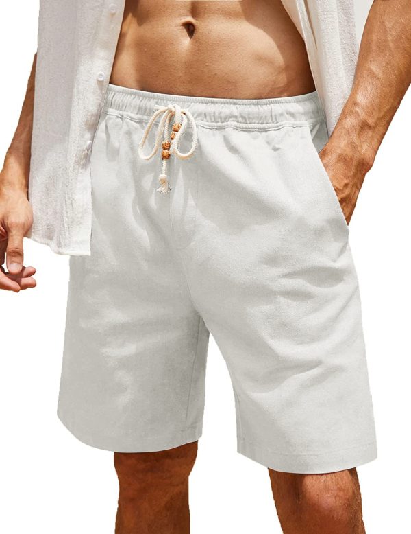 Men's Cotton And Linen Lace-up Plus Size Pocket Casual Shorts - Image 7