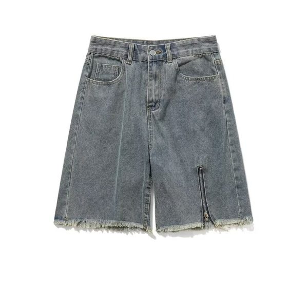 Men's Zipper Black Denim Shorts - Image 2