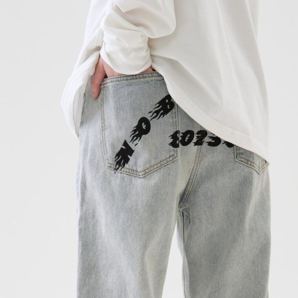 Men's Light Washed Loose Straight Leg Jeans - Image 2