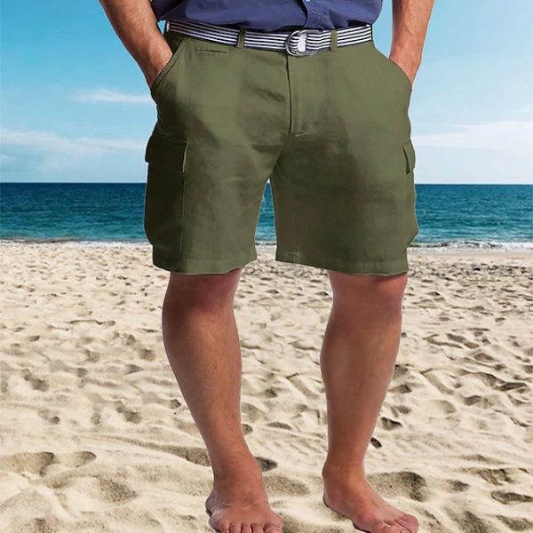 Multi-pocket Straight Plain Comfortable Breathable Shorts - Image 6
