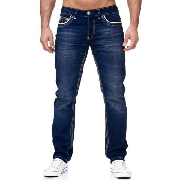 Men's White Distressed Mid-rise Loose Straight-leg Jeans - Image 4