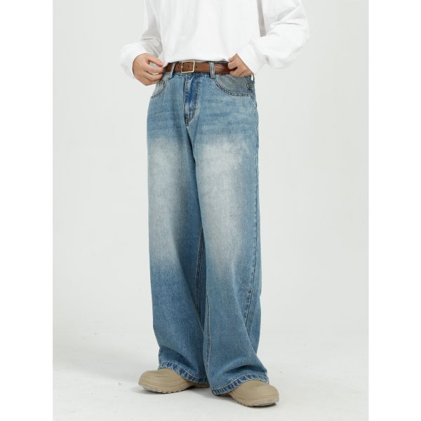 Loose And Versatile Blue Straight Wide Leg Jeans For Men - Image 3