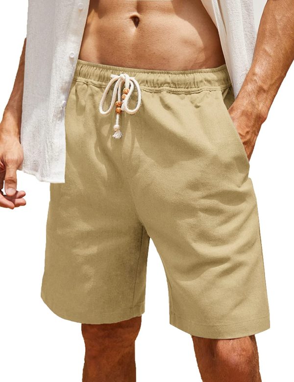 Men's Cotton And Linen Lace-up Plus Size Pocket Casual Shorts - Image 4