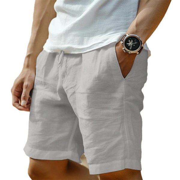 Men's Cotton And Linen Pocket Drawstring Elastic Waist Shorts - Image 5