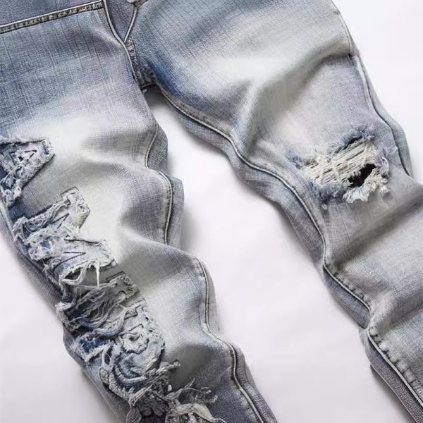 Men's Hole Patch Blue Small Feet Jeans - Image 3