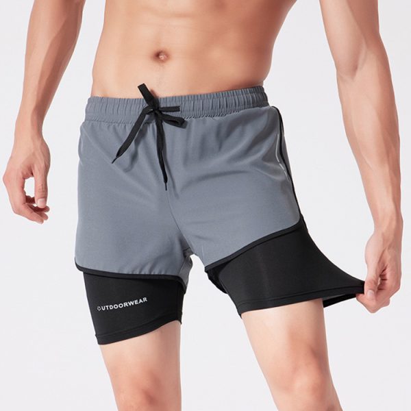Men's Drawstring Sports Shorts Double Layer Quick Dry High Elasticity Activewear Pants - Image 2