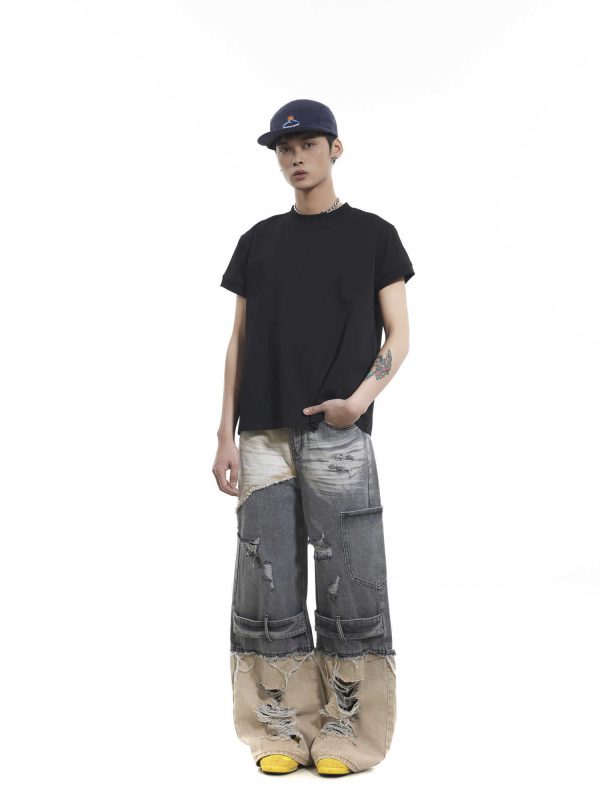 Niche Heavy Industry Washed Damaged Stitching Skinny Jeans - Image 4