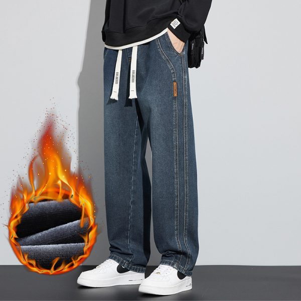Men's Fleece-lined Thick Loose Straight Jeans - Image 5