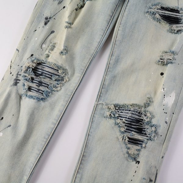 Light Colored Paint Splashing Ink Making Old Washed Jeans For Men - Image 5
