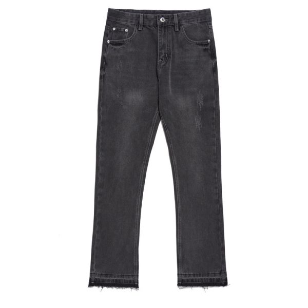 Micro Flared Foot Fringe Worn Jeans Men's Ins - Image 2