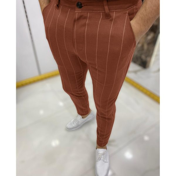 Men's Dotted Stripe Casual Ankle Banded Pants - Image 3
