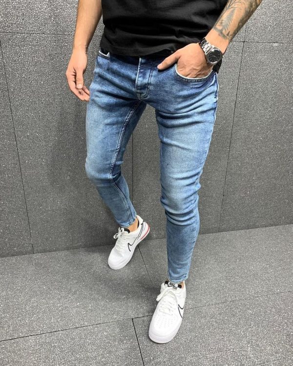 Men's Small Feet Jeans European And American Frayed Casual Slim Jeans - Image 7