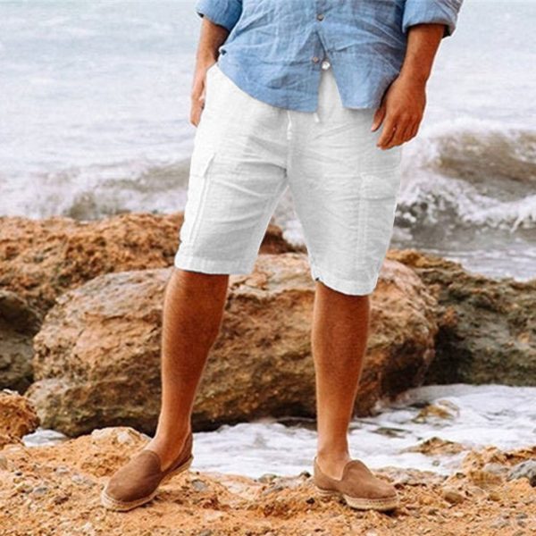Men's Casual Vacation Beach Hawaiian Cotton Linen Multi-pocket Workwear Shorts - Image 3