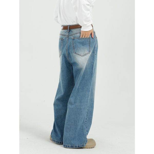 Loose And Versatile Blue Straight Wide Leg Jeans For Men - Image 4