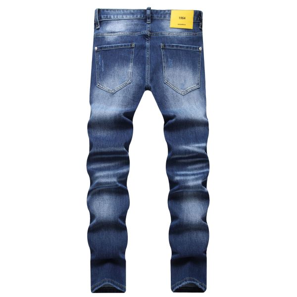 New Blue Color Ripped Street Fashion Slim Stretch Denim Trousers - Image 3
