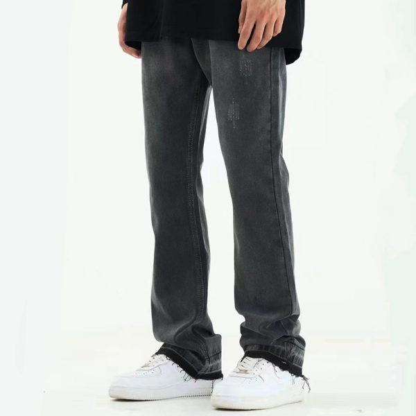 Micro Flared Foot Fringe Worn Jeans Men's Ins - Image 3