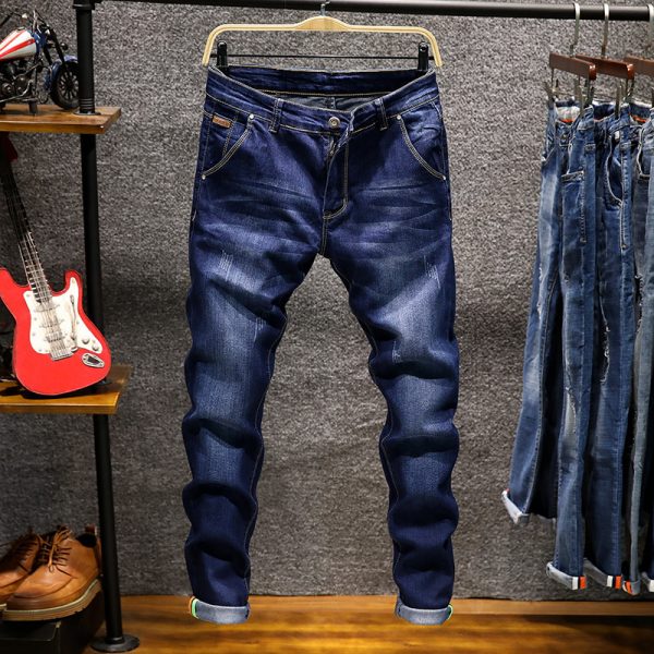 Men's Denim Trousers Solid Color Slim Casual Retro - Image 5