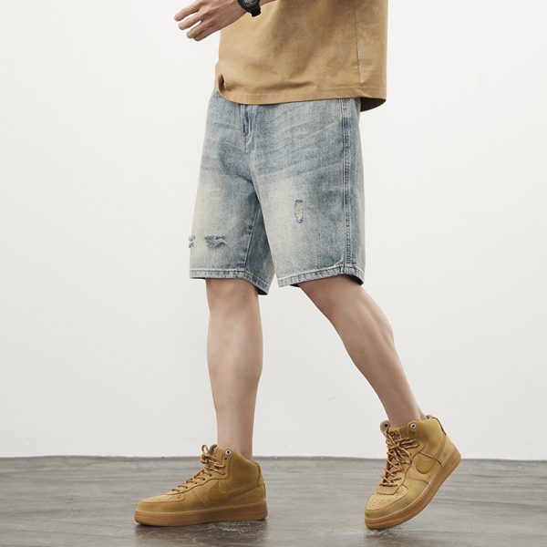 Men's Straight Ripped Denim Shorts - Image 2