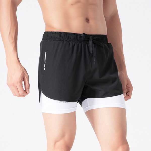 Men's Drawstring Sports Shorts Double Layer Quick Dry High Elasticity Activewear Pants - Image 3
