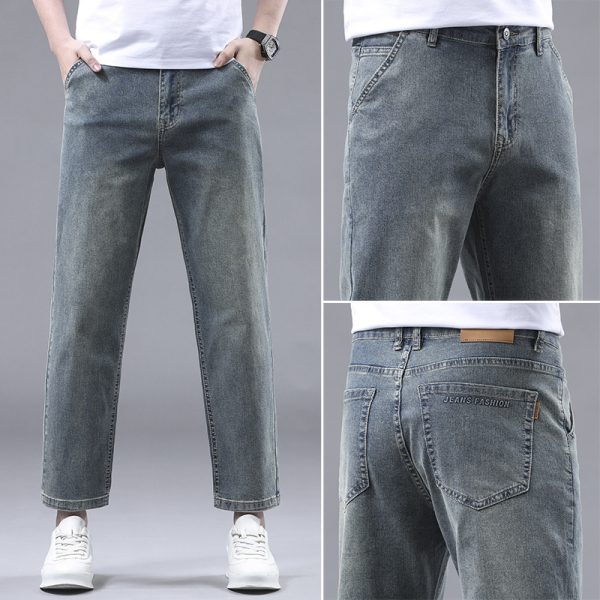 Men's Slim Fit Cropped Casual Light-colored Jeans - Image 3