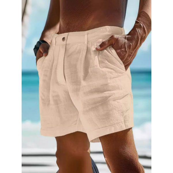 Men's Linen Shorts Button Pocket - Image 3