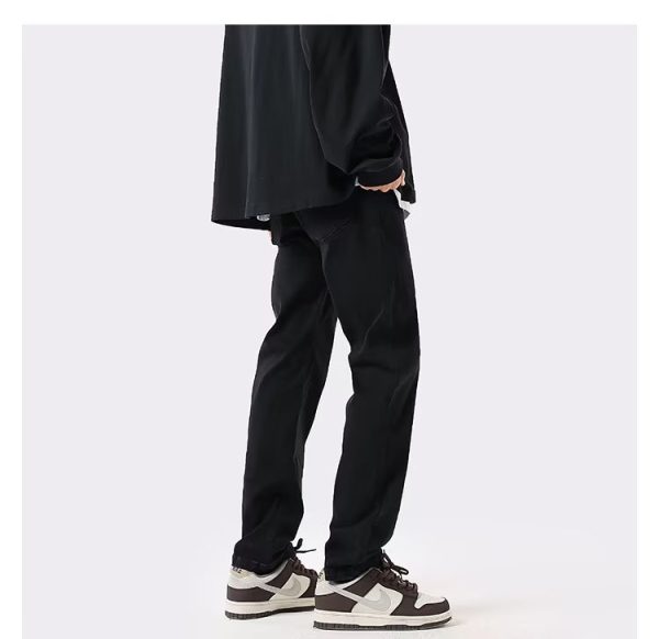 Men's Slim-fit Pure Black Straight Jeans - Image 7