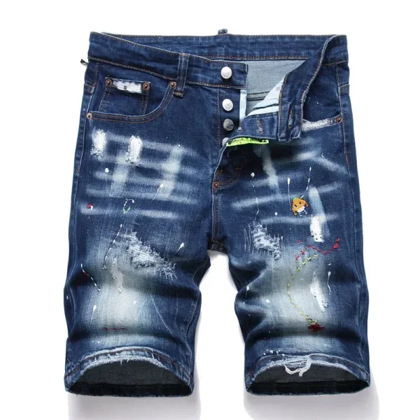 New Summer Men Light Blue Denim Shorts Man Italian Style Ripped Jeans Shorts High Quality Male Straight Fit Denim Shorts Jeans - Image 5