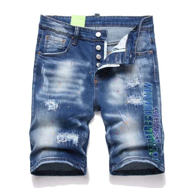New Summer Men Light Blue Denim Shorts Man Italian Style Ripped Jeans Shorts High Quality Male Straight Fit Denim Shorts Jeans - Image 4