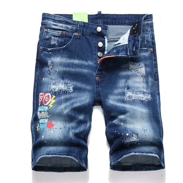 New Summer Men Light Blue Denim Shorts Man Italian Style Ripped Jeans Shorts High Quality Male Straight Fit Denim Shorts Jeans - Image 3