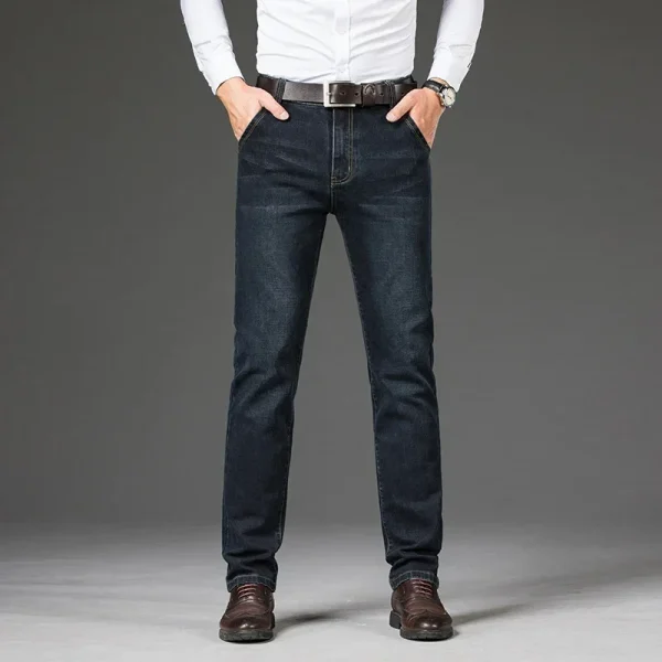 Plus Size 42 44 46 Spring Autumn Men's Fashion Casual Jeans Black Blue Classic Business Straight Elasticity Brand Denim Trousers - Image 4