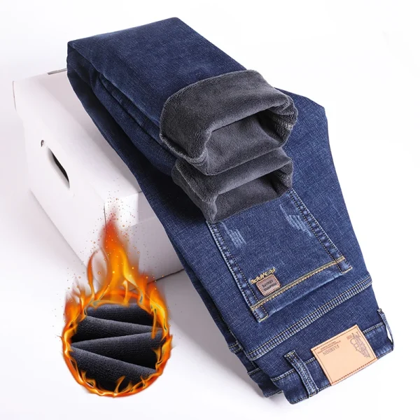 New Winter Men Fleece Warm Jeans Classic Style Business Casual Thicken Velvet Slim Denim Pants Brand Trousers Male Size 28-42 - Image 2