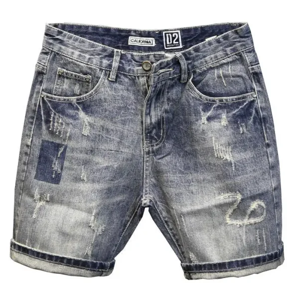 Korean Luxury Clothing Men's Summer Denim Knee Length Shorts 2025 Fashion Designer Ripped Hole Cowboy Korean Slim Short Pants - Image 5