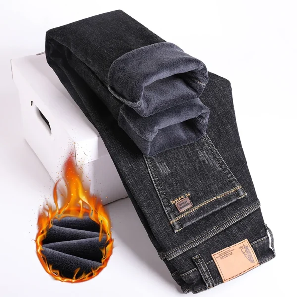 New Winter Men Fleece Warm Jeans Classic Style Business Casual Thicken Velvet Slim Denim Pants Brand Trousers Male Size 28-42 - Image 3